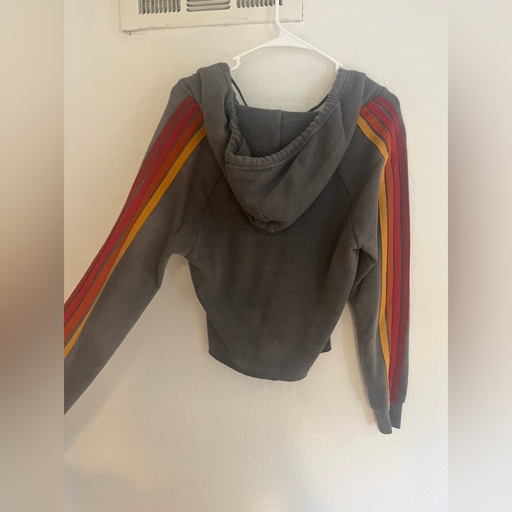 AVIATOR NATION 4 Stripe Bolt Split Neck Pullover Cropped Hoodies